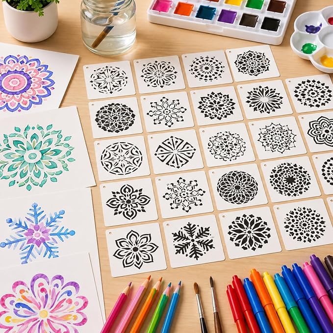 50 Pcs Large Mandala Stencils for Painting, 3.93 X 3.93 Inch Flower Stencils - Image 6
