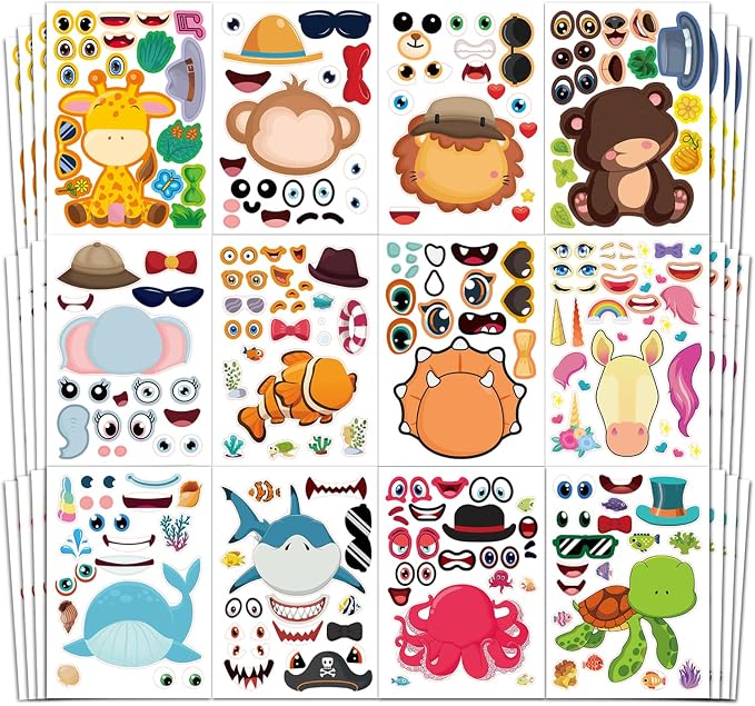 Aowplc 48 Sheets Make-a-Face Animal Stickers Mix and Match by Aowplc