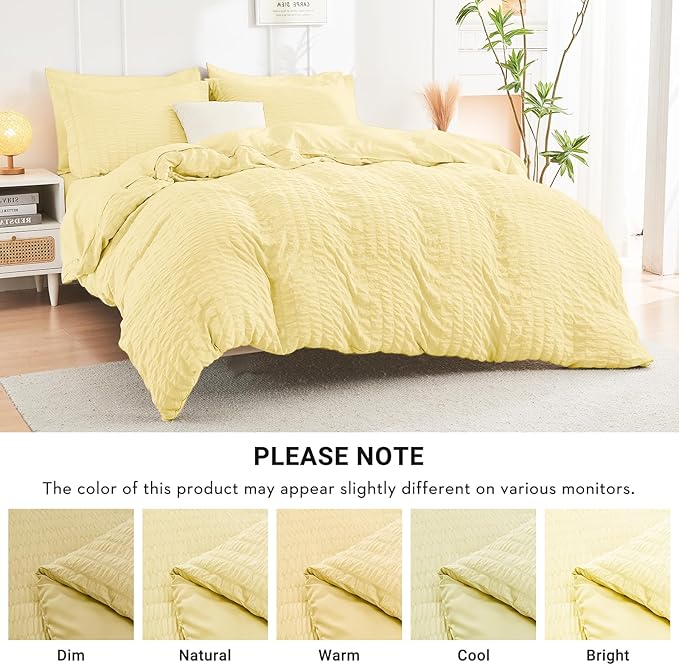 HYMOKEGE Yellow Twin Comforter Set Seersucker 5 Pieces, All Season Luxury Bed - Image 5