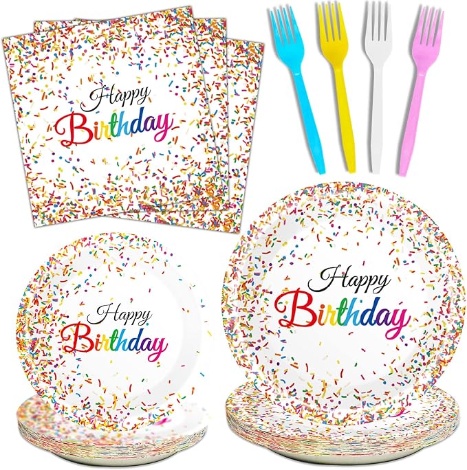 96 Pieces Happy Birthday Plates and Napkins Party Supplies by Tevxj