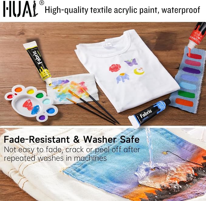 HUAL Fabric Paint Set for Clothes 12 Vibrant Colors Textile Paint - Image 6