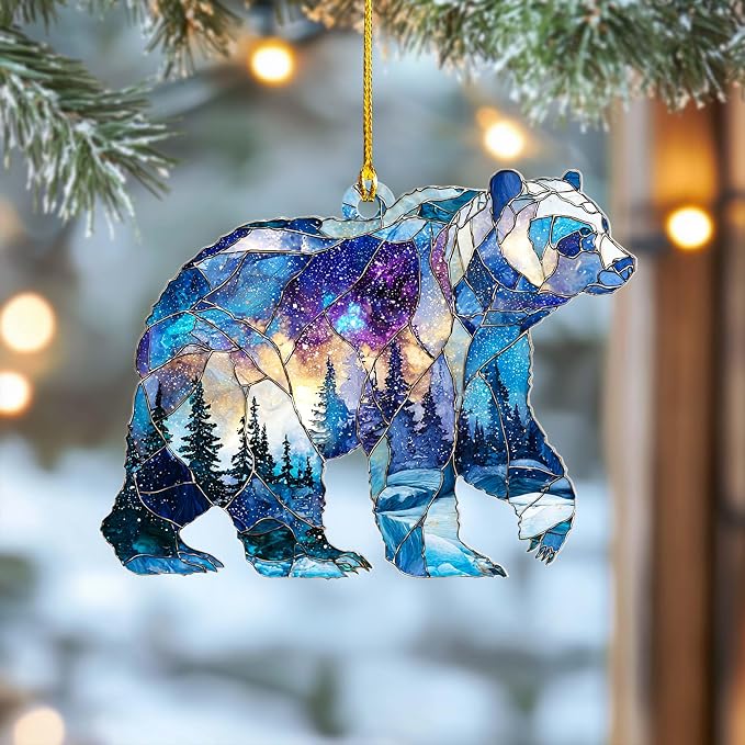 Bear Christmas Ornament, Faux Stained Glass Bear Acrylic Hanging Decoration - Image 2