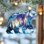 Bear Christmas Ornament, Faux Stained Glass Bear Acrylic Hanging Decoration - Image 2