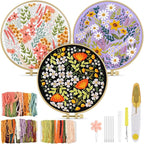 TINDTOP Embroidery Kit for Adult, 3 Pack Embroidery DIY Starter Kit, by TINDTOP