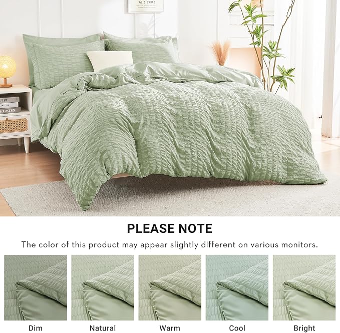 HYMOKEGE Light Green Queen Comforter Set Seersucker 7 Pieces, All Season Luxury - Image 6