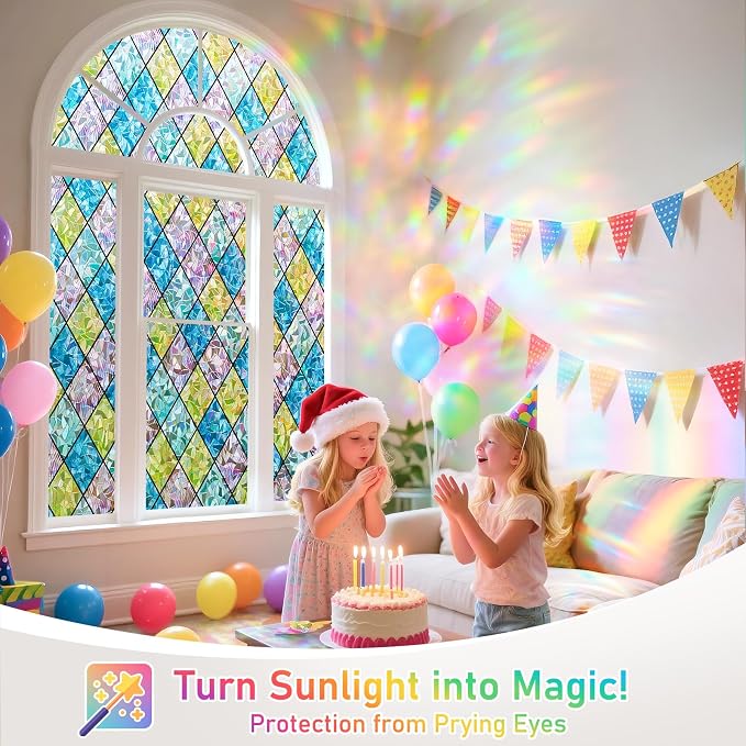 Sunbaby Window Privacy Film Stained Glass Decorative Rainbow Window Cling 3D - Image 2