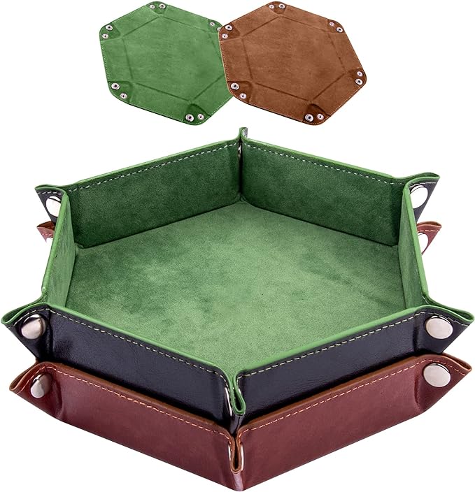 SIQUK 2 Pieces Dice Tray PU Leather Dice Trays Portable Folding Hexagon Dice by SIQUK