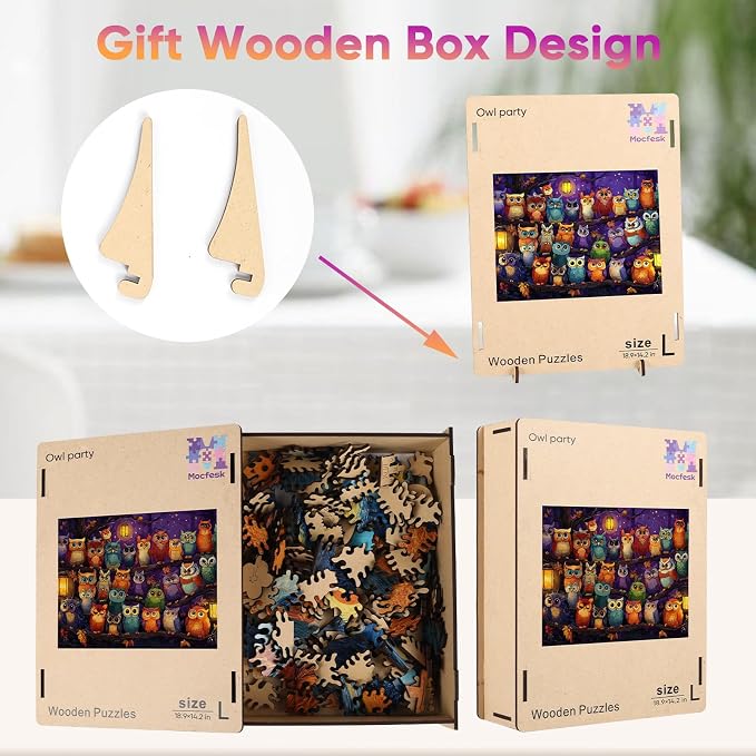 Mocfesk Wooden Puzzles for Adults, Owl Family Puzzles 500 Pieces | Unique - Image 7