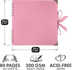 Bstorify Square Scrapbook Photo Albums 80 Pages Pink Thick Paper, Ribbon Closure - Image 2