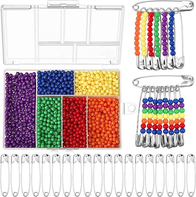 80 Safety Pin Fashion Bulk Include Safety Pin and Small Beads, Flag Bead Craft by FineCheer