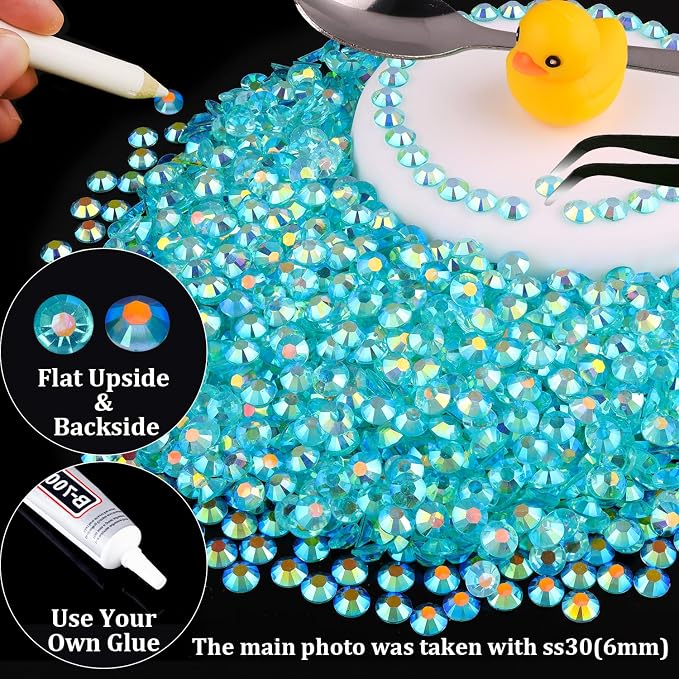 1500pcs 6mm Resin Rhinestones Bulk, Transparent Lake Blue AB Flatback Round - Image 5