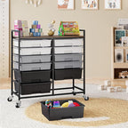 Rolling Storage Cart with 12 Drawers, Wooden Tabletop Utility Cart - Image 2