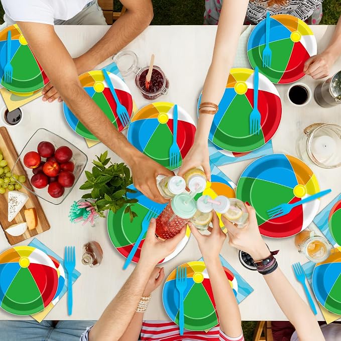 Qyeahkj 50 Guests Beach Pool Ball Party Plates and Napkins Tableware Set Summer - Image 7