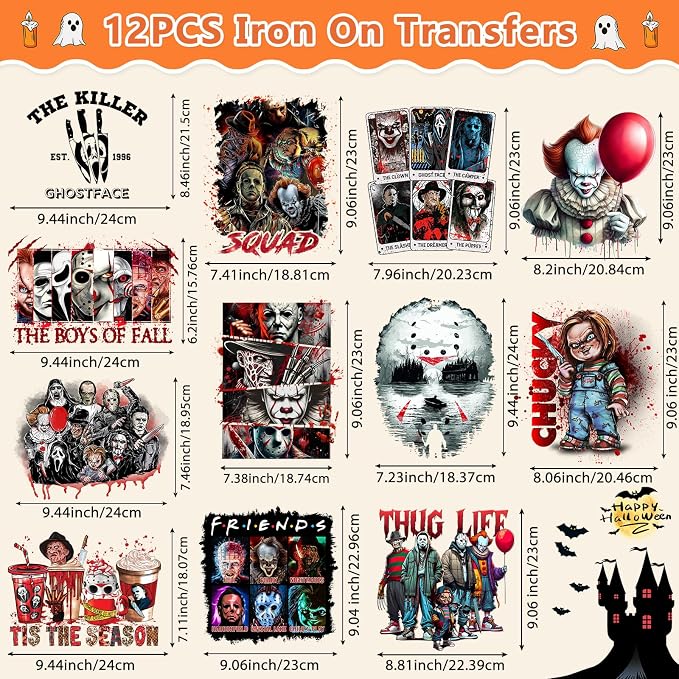 12 PCS Halloween DTF Transfers Ready to Press Iron on Transfers - Image 6