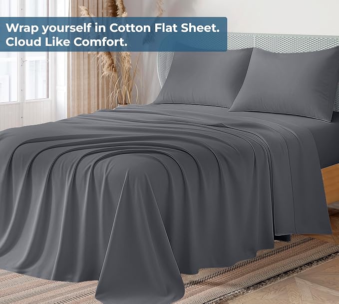 Royale Linens 100% Organic Cotton Queen Flat Sheet Only - Image 2