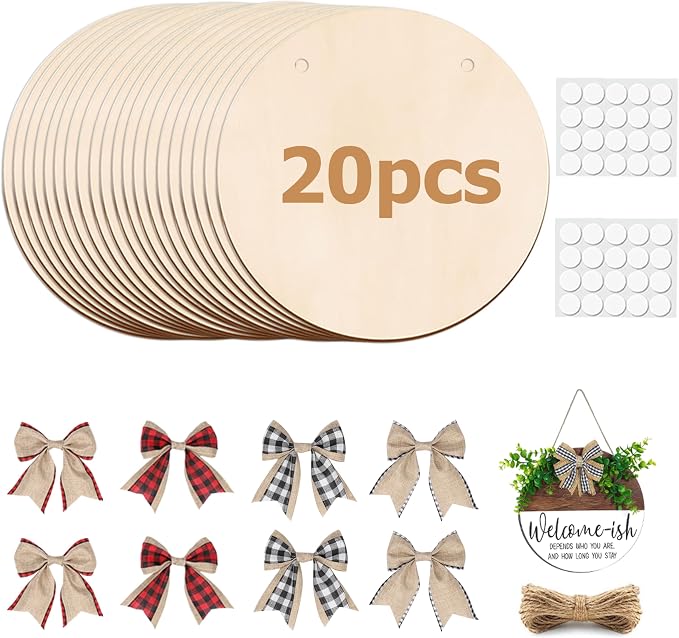 20 Pack Wood Circles for Crafts 12 inch Blank Round Door Signs by Ukontagood