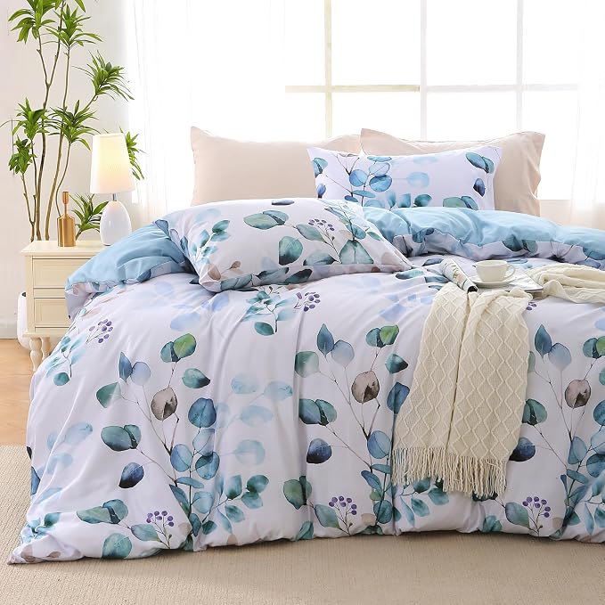 MUXHOMO Duvet Cover King Size, Reversible Floral Blue Duvet Cover Set by MUXHOMO