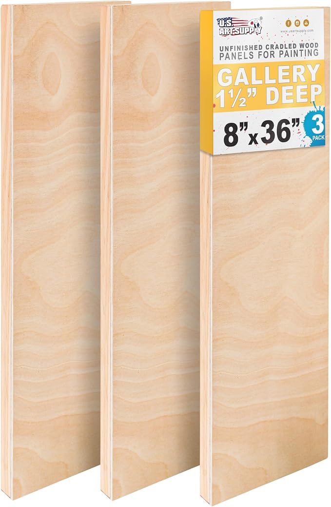 U.S. Art Supply 8" x 36" Unfinished Cradled Wood Panels by USArtSupply