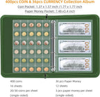 400-Pocket Fireproof Coin Collection Book & 36 Paper Money Organizer Binder | - Image 3