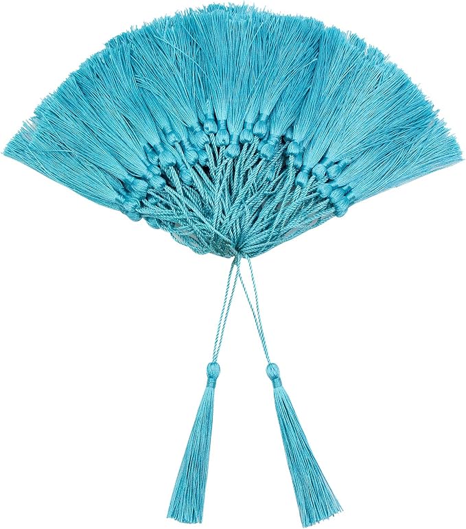 VAPKER 100 Pieces Light Blue Color 13cm/5-Inch Silky Handmade Soft Tassels by VAPKER