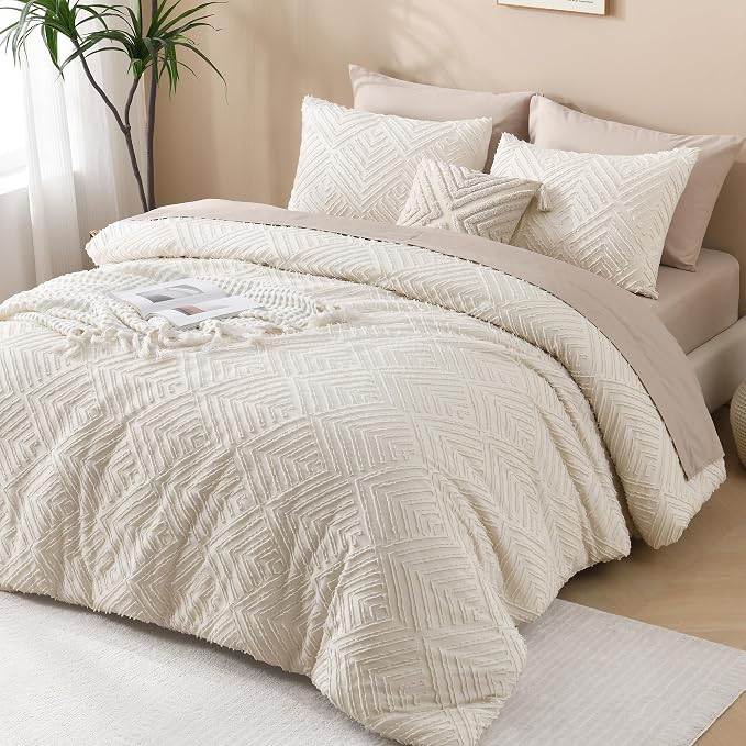 Andency Beige California King Comforter Set, 3 Pieces Cream Boho Tufted Cal - Image 6
