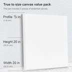 PHOENIX Large Stretched Canvas for Painting 20x20 Inch/5 Value Pack, 8 Oz - Image 3