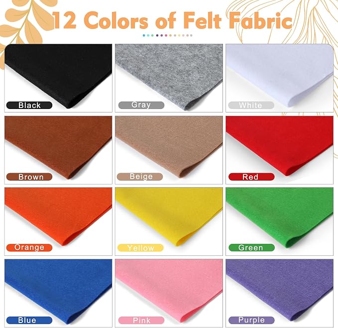 HaoFeiJH 12 Rolls 8"x20" 1.4mm Thick Soft Felt Fabric Sheets – 12 Assorted - Image 2
