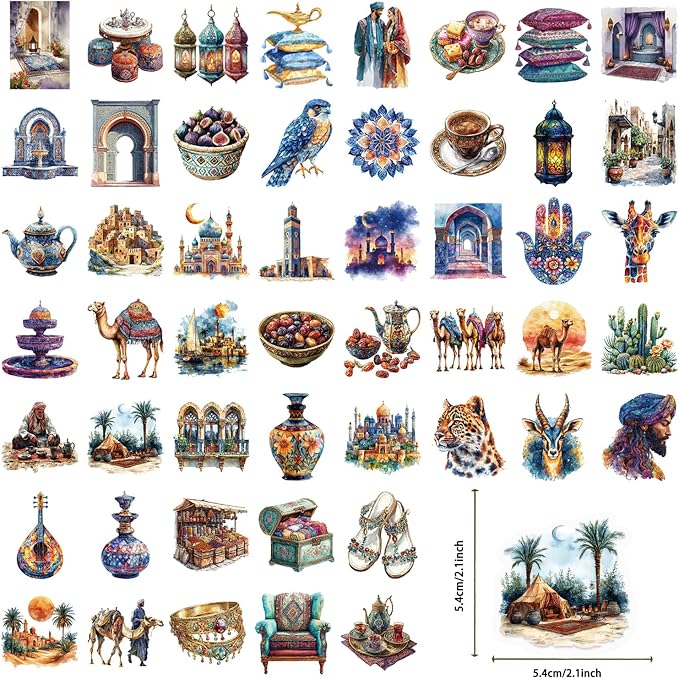 50 PCS PET Middle Eastern Style Stickers - Image 2
