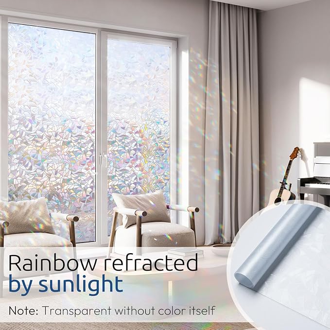 rabbitgoo Window Privacy Film Rainbow Film Decorative Window Sticker, 3D Static - Image 2