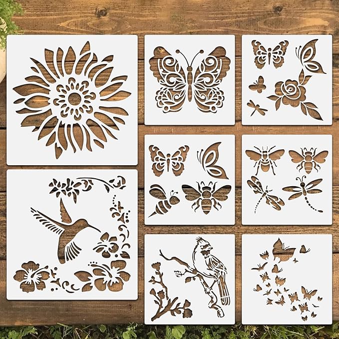 8 Pcs Large Flower Stencils for Painting, 9.84 X 9.84 Inch Flower Stencils for by FRAGRANTGARDEN