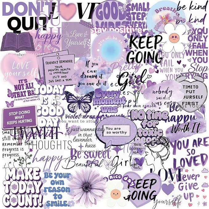 Purple Motivational English Phrases50Pcs Stickers by Unknown