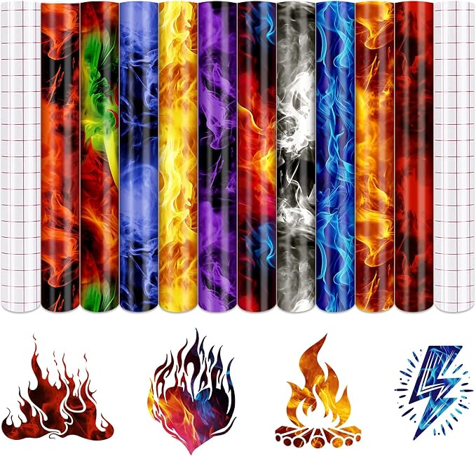 Tintnut Flame Pattern Permanent Vinyl 10 Sheets 12x10in Fire Adhesive Vinyl | by Tintnut