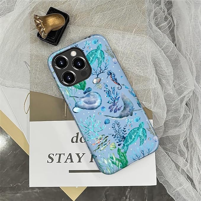 ZHEGAILIAN Case for iPhone 16 Pro, Ocean Stingray Turtle Seahorse Durable - Image 6