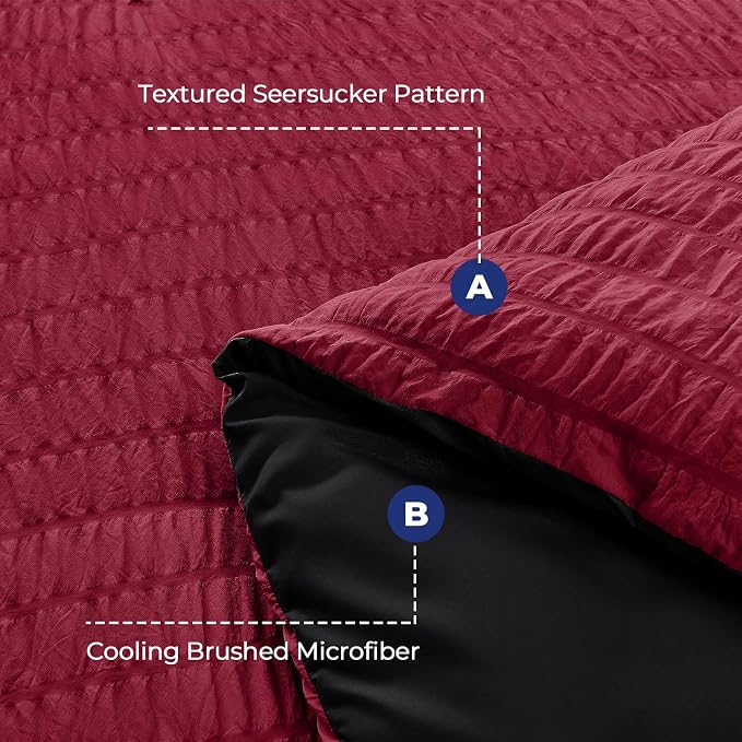 HYMOKEGE Red & Black Twin Comforter Set Seersucker 5 Pieces, All Season Luxury - Image 4