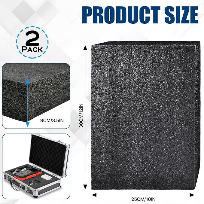 2 PCS Polyethylene Foam Block 12 x 10 x 3.5 In Black Packing Sheet, Thick Foam - Image 2