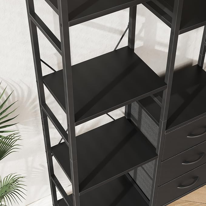 AFLUI Triple Bookshelf with 3 Fabric Drawers, 4-Tier Book Shelf and 10 Display - Image 6