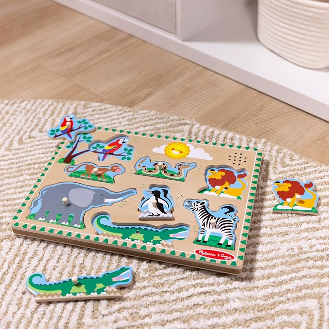 Melissa & Doug Zoo Animals Sound Puzzle – 8-Piece Wooden Peg Puzzle - Image 9