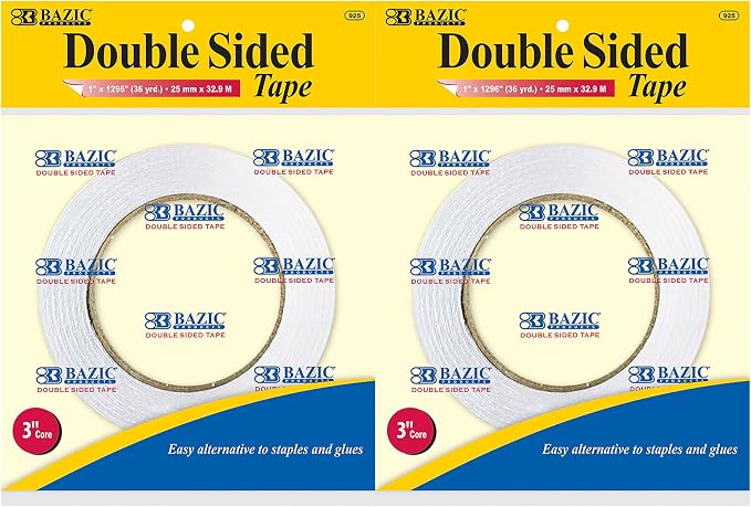 BAZIC PRODUCTS Double Sided Tape, 1 in x 36 Yd, invisible bonding on paper and by BAZICProducts