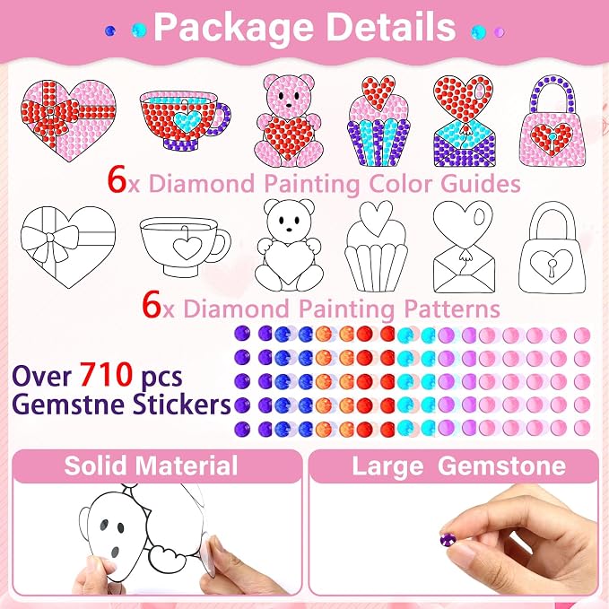 Qyeahkj 6 Pcs Valentine's Day Arts Crafts DIY Heart Bear Gem Diamond Suncatcher - Image 2