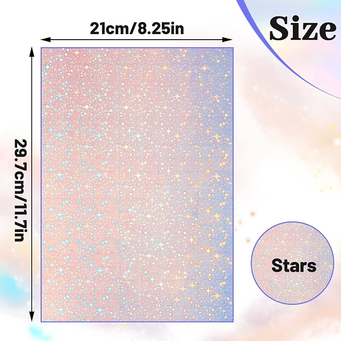 60 Sheets Holographic Laminate Sheets Clear Glitter A4 Size Vinyl Sticker Paper - Image 2