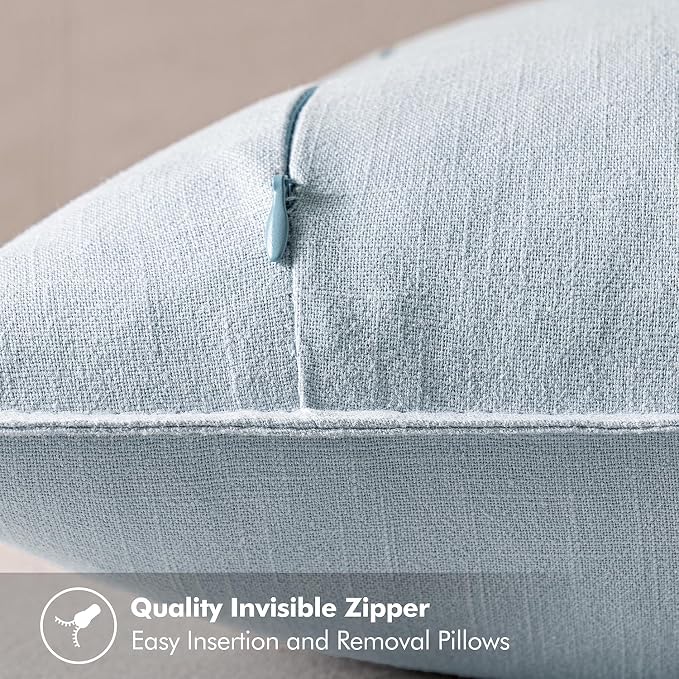 MIULEE Decorative Linen Euro Sham Pillow Covers 22x22 Inch Light Blue Boho - Image 3