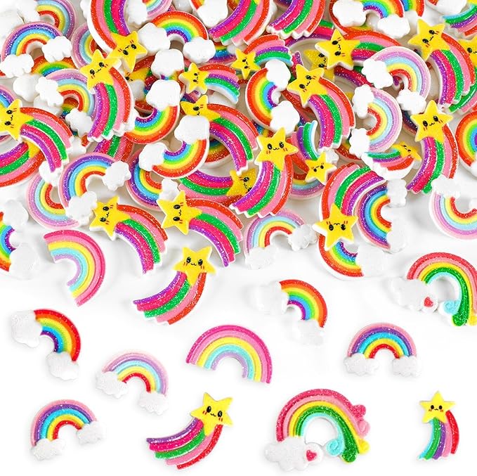 JUNEBRUSHS 80 Pcs Mini Resin Rainbow, Tiny Rainbow Themed Ornaments 8 Styles by JUNEBRUSHS