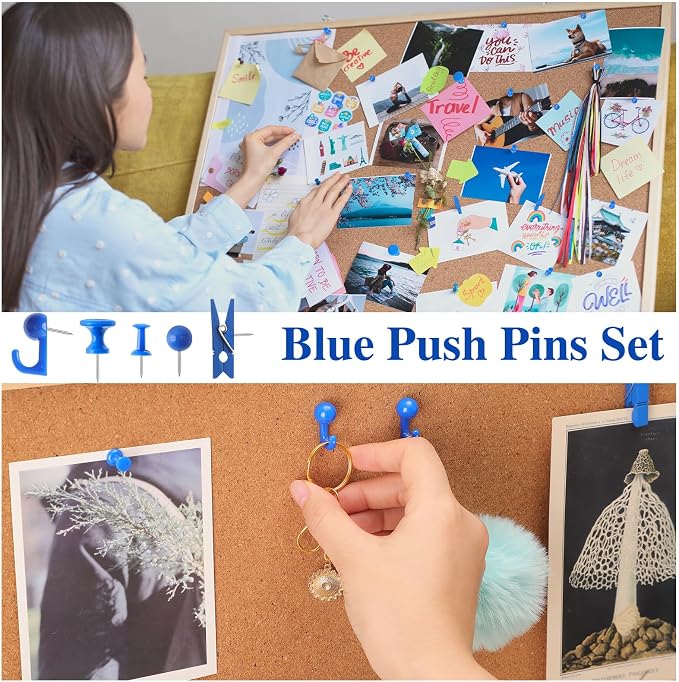 BESARME 200 Pcs Push Pins for Bulletin Board, Thumb Tacks for Cork Board | Blue - Image 6
