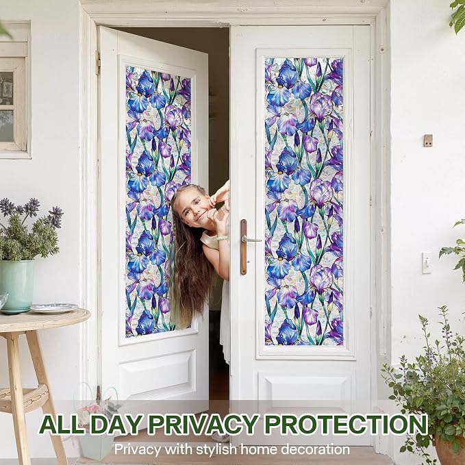 Stained Glass Window Film UV Resistant Window Privacy Film Purple Floral - Image 3