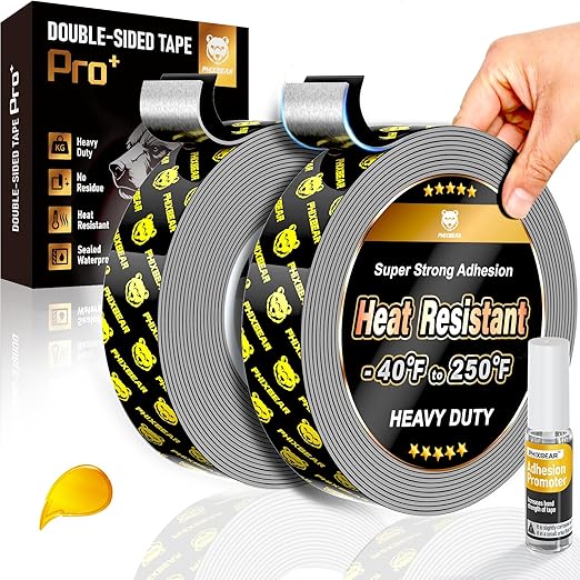 PHIXBEAR 2 Rolls Heavy Duty Double Sided Tape, Heat-Resistant & Waterproof by PHIXBEAR