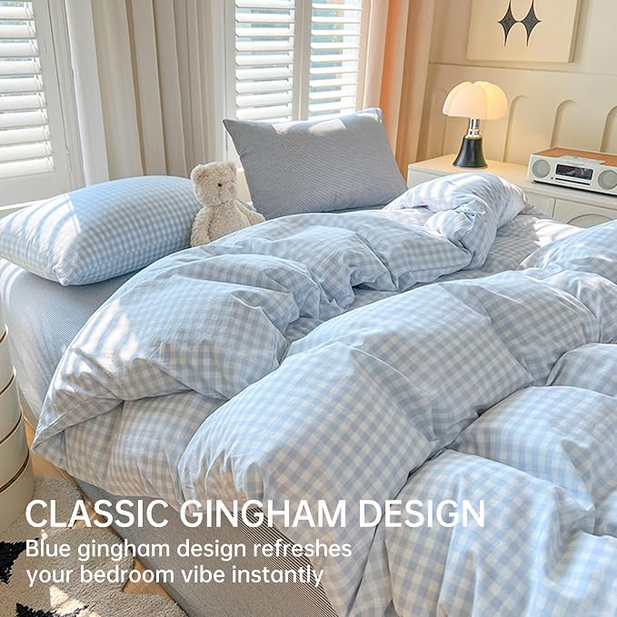 BOLINLIVING Gingham Duvet Cover Twin Size, Microfiber Bedding Set - Image 2