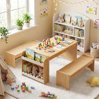 Kids Table and Bench Set, Montessori Kids Table and Chair Set, Indoor Wooden - Image 7