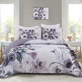 3 Pieces Floral Quilt Set Full Purple Flower Pattern Quilt Coverlet Set Soft by DRUCON