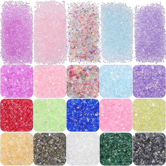 15 Colors Transparent Crushed Glass Chips 225g/7.9oz, 2-4mm Shiny Irregular by DQJRJTJewelryMakingCraftsSupplies