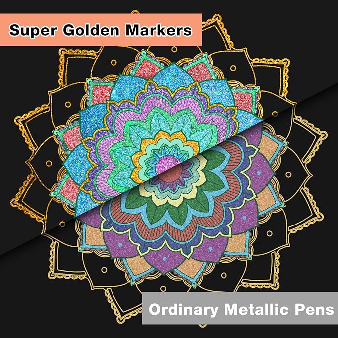 SAKEYR Super Golden Metallic Paint Markers, 12 Colors Sparkle Metallic Glitter - Image 9